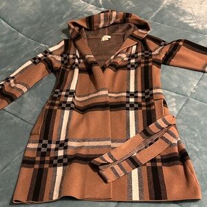 Christian Siriano Plaid Hooded Blazer - Brown and Black